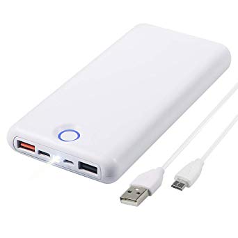 20000mAh Quick Charge 3.0 Power Bank, with Quick Charge Recharging,USB Port External Battery Pack LED Flashlight for Samsung, iPhone, iPad and More (White)