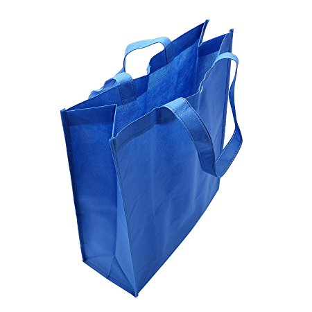 Tosnail 10 Pieces Non-woven Collapsible Reusable Eco Carrying Shopping Tote Bags Grocery Bags - 17" X 14" X 6" (Blue)