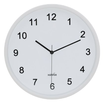 Hippih 10" Silent Quartz Decorative Wall Clock with Glass Cover Non-ticking Digital(white number)