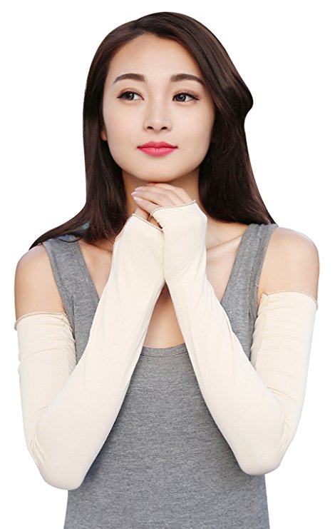 Bellady Women Outdoor Sun Block Soft Long Arm Sleeve Fingerless Gloves