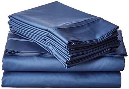 Tribeca Living 6 Piece 500 Thread Count Egyptian Cotton Sateen Deep Pocket Sheet Set, Midnight Blue, King
