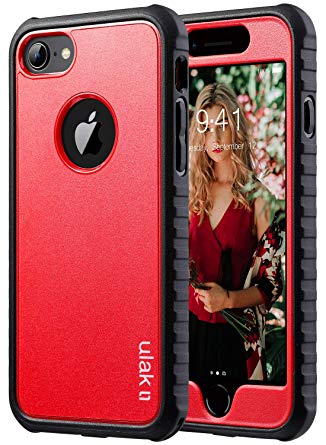 ULAK iPhone 8 Case, iPhone 7 Case, Slim FIT Shock-Absorbing Flexible Durability TPU Bumper Case, Durable Anti-Slip, Front and Back Hard PC Defensive Protective Cover, Red