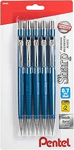 Pentel Sharp Mechanical Pencil (0.7mm), Blue Barrel 5 Pack