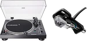 Audio-Technica AT-LP120XUSB-BK Direct-Drive Turntable (Analog & USB) & AT-VM95SP/H Turntable Headshell/Cartridge Combo Kit Gray