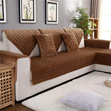 OstepDecor Flannel Furniture Protector and Couch Slipcover for Sofa, Loveseat, Recliner, Chair, Machine Washable, Slip Cover Throw for Pets, Dogs, Kids, Brown 36 x 82 Inches (90 x 210cm)