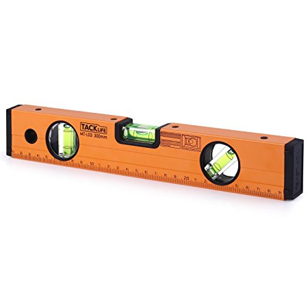 Tacklife MT-L03 12-Inch Classic Magnetic I-Beam Level Torpedo Level Plumb/Level/45-Degree Measuring Shock Resistant Spirit Level  Standard and Metric Rulers