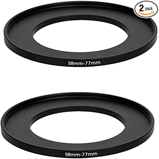 (2 Packs) 58-77MM Step-Up Ring Adapter, 58mm to 77mm Step Up Filter Ring, 58 mm Male 77 mm Female Stepping Up Ring for DSLR Camera Lens and ND UV CPL Infrared Filters