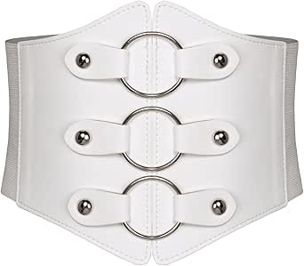 GRACE KARIN Women Gothic Corset Belt Elastic Wide Belt Vintage Faux Leather Belt for Halloween Steampunk Gothic