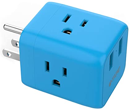 Multi Plug Outlet Extender, TROND Multiple Outlet Splitter Box with 2 USB Ports, Ocean Blue, 3 Prong Electrical Outlets, Wall Tap Power Plug Expander for Cruise Ship Home Office Dorm Essentials