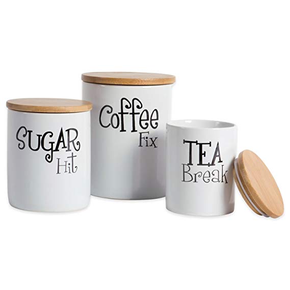 DII Coffee/Sugar/Tea Ceramic Canister Set/3, White
