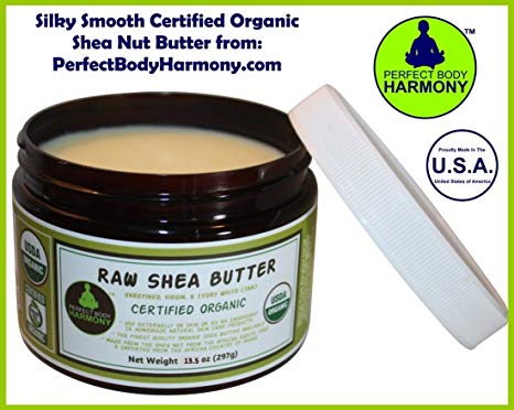 Unrefined Raw Shea Butter - Certified Organic; Premium, Imported African Ivory (Tan); 13.5 oz Lg Dark BPA Free JAR; Moisturizer Face, Body, Skin, Hair; Ingredient DIY Home Made Body Butters Skincare