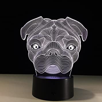 DowBier 3D Illusion Multi Colors USB Sleeping Night Light Desk Lamp Room Decoration (Bulldog Head)