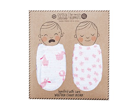 Captain Silly Pants Baby Swaddle, 100% Organic Cotton, Pink Quick Like Bunnies - 2 Pack