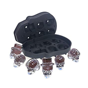 3D Skull Ice Mold Trays, BPA Free Silicone Ice Cube Maker Whisky Party Spooky Tool, 6 Cavity, Black
