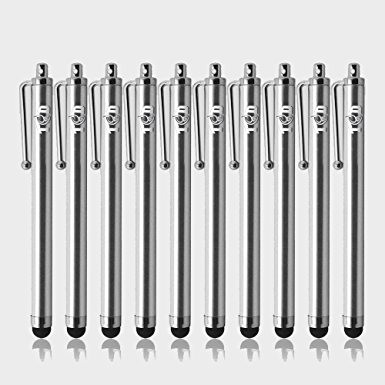 TCD UNIVERSAL Pack of 10 [SILVER] Premium Thick Stylus Pen Pack [COMPATIBLE WITH ALL TOUCH SCREEN DEVICES]
