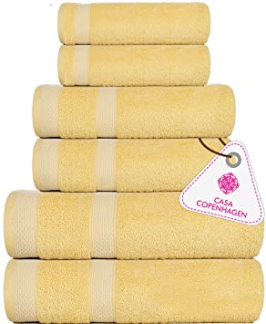 CASA COPENHAGEN Solitaire Luxury Hotel & Spa Quality, 600 GSM Premium Cotton, 6 Piece Towel Set, Includes 2 Bath Towels, 2 Hand Towels, 2 Washcloths, Yellow Irish