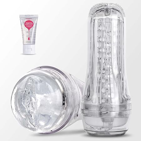 Male Masturbator Sex Toy for Men - Transparent Manual Squeezable Sucking Pocket Pussy Portable Masturbation Cup with 7.5“ Depth Lifelike Textured Vagina Blowjob Masturbating Stroker