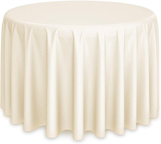 Lann's Linens - 132" Round Premium Tablecloth for Wedding/Banquet/Restaurant - Polyester Fabric Table Cloth - Ivory