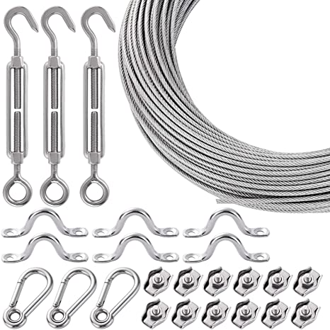 XCSOURCE Light Suspension Kit,150fts String Light Hanging Kit,PVC Coated Stainless Steel Cable,waterproof,Anti-rust.Kits Include turnbuckle,Spring Hook,Hump and Rope clamp,suitable for home and garden