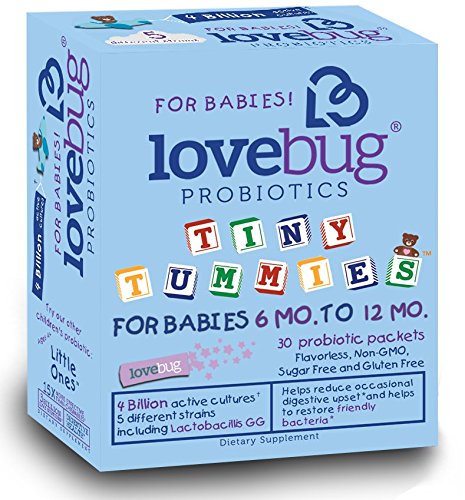 LoveBug Tiny Tummies Probiotics, 30 Packets, Infant and Baby Probiotic support for Babies 6-12 Months Old, Flavorless Powder for Immune and Digestive Health