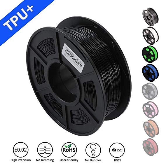 SUNLU 1.75mm Flexible TPU 3D Printing Filament, Dimensional Accuracy  /- 0.02 mm, 1KG Spool, 1.75 mm, Black