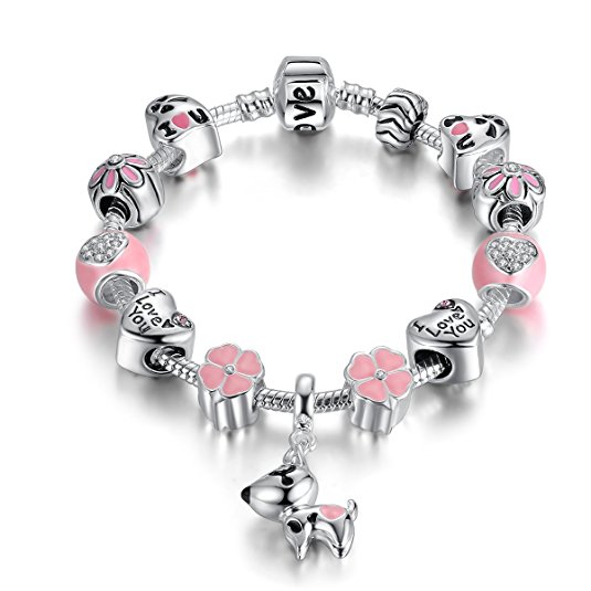 Lucky Charm Bracelet, Love and Clover Presentski Silver Plated Lucky Dog Charm Bracelet For Daughter Gift