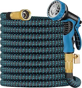 100FT Expandable Garden Hose - with 10-Function Nozzle - Lightweight, No-Kink, Durable 4-Layer Design, Leak-Proof Brass Connectors, Flexible Retractable Water Hose