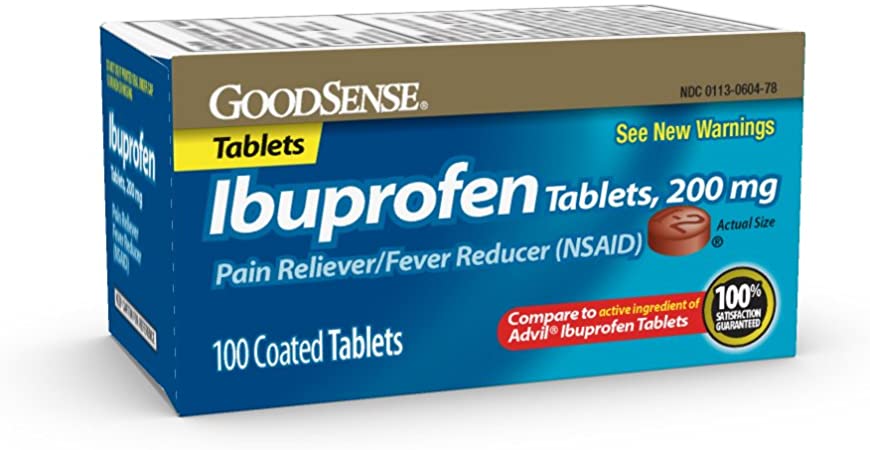 GoodSense Ibuprofen Tablets, 200 mg, Pain Reliever and Fever Reducer, 100 Count, Temporarily Relieves Minor Aches and Pains Due to: Headaches, Minor Pain of Arthritis, and the Common Cold