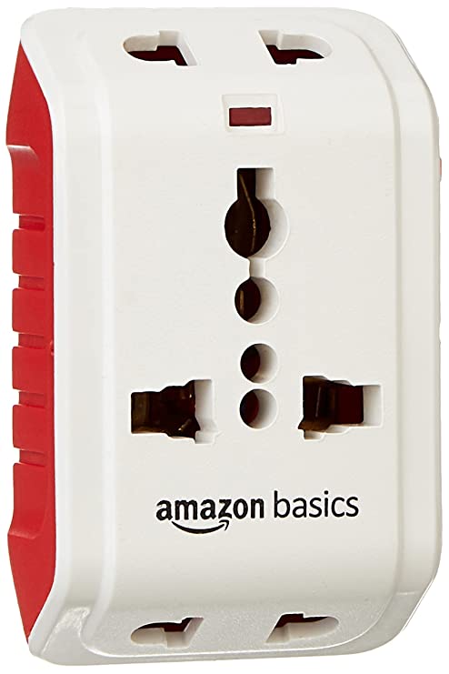 AmazonBasics Multiplug Adaptor with 3 Universal Sockets and In-built Surge Protection, 6A, Set of 2