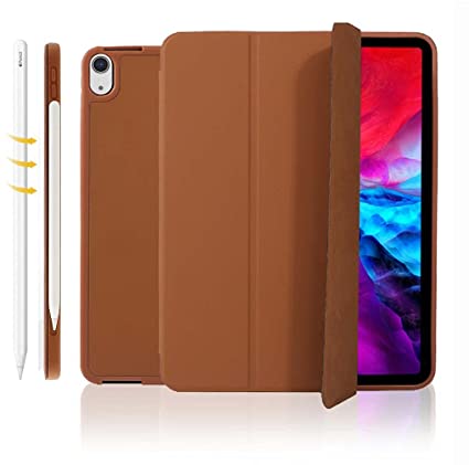 Oaky Pencil Holder Case for Apple iPad Air 4 10.9 inch 2020 Slim Trifold Stand with Auto Wake/Sleep Soft TPU Back Cover for Apple iPad Air 4th Generation - Brown