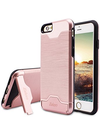 iPhone 6 Plus Case, Taken [Card Slot] [KickStand] Dual Layer Hybrid Shockproof Case Cover for Apple iPhone 6 Plus/6S Plus (Rose Gold)