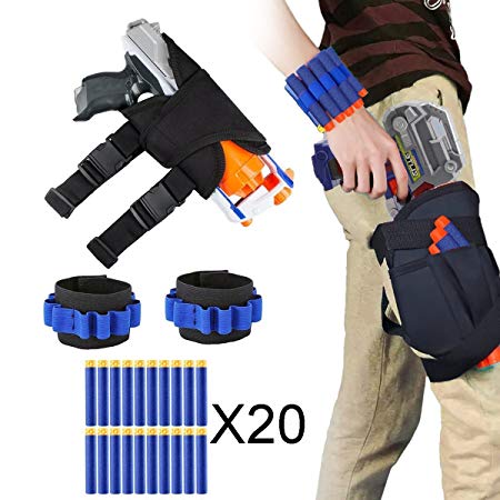 DEKIRU Kids Tactical Waist Bag Blaster Holster Kit, Dart Wrister, 20 PCS Refill Foam Bullet Darts for Nerf Guns N-Strike Elite Battle