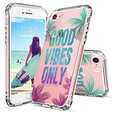 iPhone 7 Case, iPhone 7 Clear Case, MOSNOVO Good Vibes Only Tropica Leaves Quotes Clear Design Transparent Plastic Hard Back Case Cover with TPU Bumper for iPhone 7 (4.7 Inch)