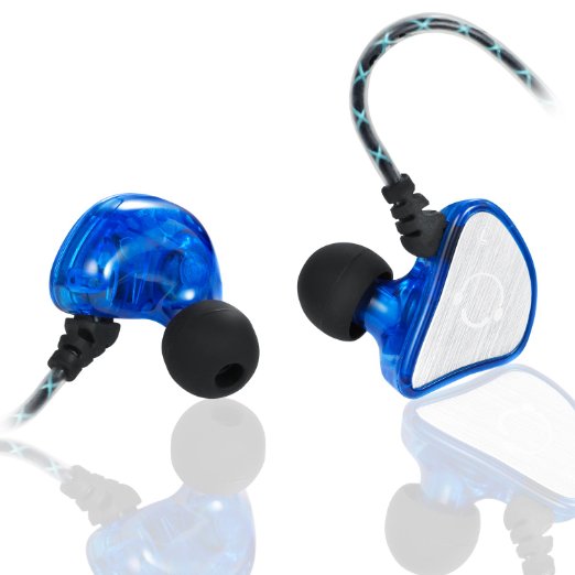 VBASS In-Ear Headphones Noise Isolating Earbuds with Microphone Sweatproof Secure Fit Designed to Stay in your Ears (Blue)