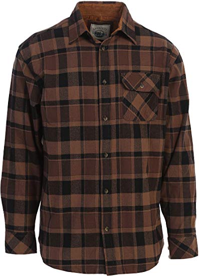 Gioberti Men's 100% Cotton Brushed Flannel Plaid Checkered Shirt with Corduroy Contrast