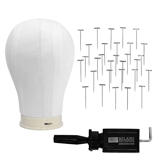 Milano Collection Wig Making & Styling Essentials Kit 22" Canvas Head, Table Clamp, and 30 pc. T-Pins