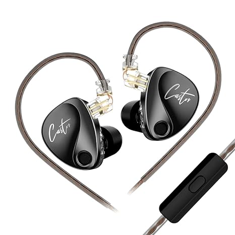 KZ Castor Wired IEM Earphone with Mic, 10mm Dual Magnetic   8mm Dynamic Driver, Harman Target with Improved Bass in Ear Monitor, 4 Tuning Switches, 2Pin Detachable Cable