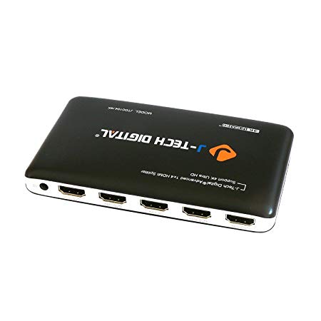 J-Tech Digital ® Premium Quality 4-port Hdmi V1.4 1x4 Powered Amplifier Splitter 1 in 4 Out with Ultra HD 4k X 2k, 3d 1080p, Hd Audio, HDCP