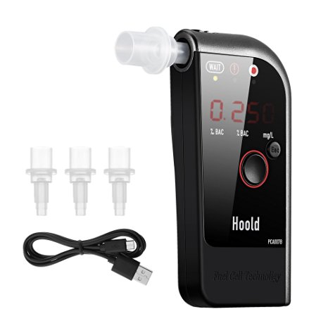 Alcohol Tester, Homasy Professional Breathalyzer with Fuel Cell Sensor and LED Diplay with 4 Mouthpieces, Powered by 750mAh Rechargeable Battery for Drivers