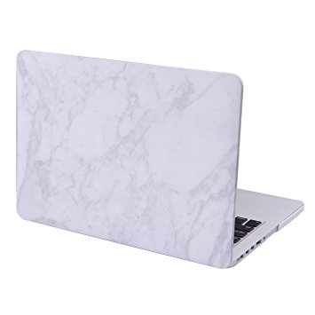 HDE MacBook Pro 13 Retina Case Marble Print Designer Plastic Snap On Case Fits Models A1425 / A1502 (White)