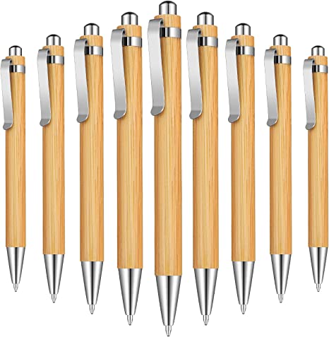 Bamboo Wooden Retractable Ballpoint Pen Black Ink 1 mm Sustainable Pens Laser Engraved Journaling Pen Eco Friendly Recycled Products Set Pens for Gifts Writing Office School Supplies (24 Pieces)