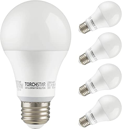 TORCHSTAR 15W Garage Door Opener LED Bulb, 100W Equivalent LED A19 Light Bulb, 1600lm Ultra-Bright 3000K Warm White, Non-Dimmable, E26 Base, UL-Listed, Damp Location, Pack of 4