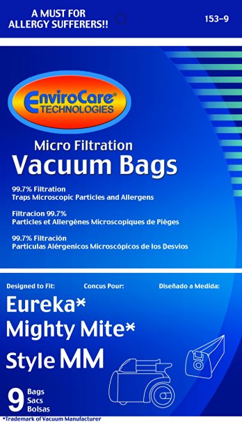 Eureka Part#60295C - Style MM Vacuum Bag Replacement for Eureka Mighty Mite 3670 and 3680 Series Canisters by EnviroCare Part#153-9 - 9/Package
