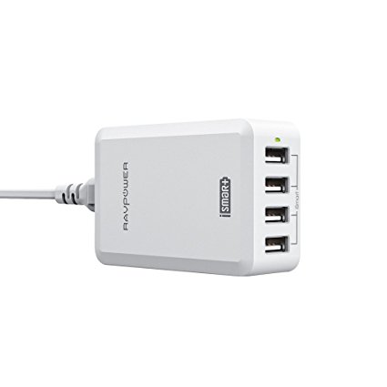 RAVPower 40W 8A 4-Port USB Charger Charging Station with iSmart Technology (White)