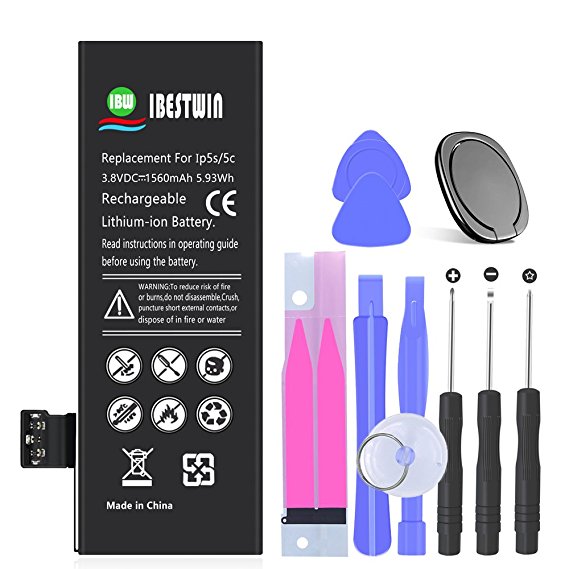 IBESTWIN Battery Model iP 5S/5C, 3.8V 1560mAh Replacement Battery with Tool Kits, Adhesive Strip - 2 Years Warranty