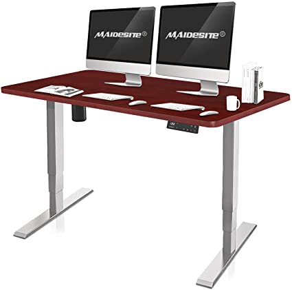 Standing Desk 55 x 28 Inches Electric Height Adjustable 3-Stage Legs Computer Desk Memory Controller Sit Stand Table Computer Workstations Silver Maple