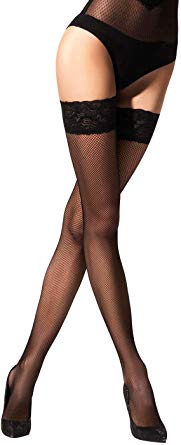 MILA MARUTTI Fishnet Thigh High Stay up Stockings Lace Top Silicone Top Nylon Hosiery