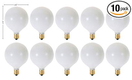 (Pack of 10) G16.5 Decorative (E12) Candelabra Base Globe Shape 120V G16 1/2 Light Bulbs (White, 60 Watt)