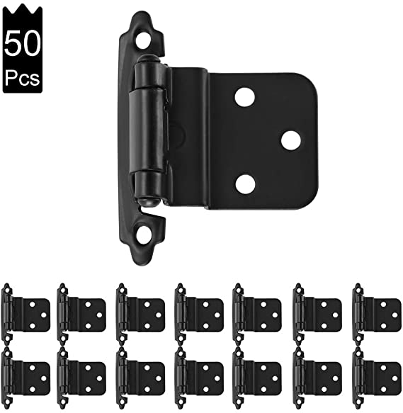 JQK 3/8 Inch Inset Cabinet Door Hinges, Cabinet Hinge, 50 Pack Matte Black, CH201-BK-P50