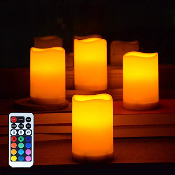 Windpnn 4Pack LED Candle Lights, Battery Operated Flameless Candles Flickering Bulb Pillar Lvory Real Wax Electric Candles with Remote and Timer (Warm White)